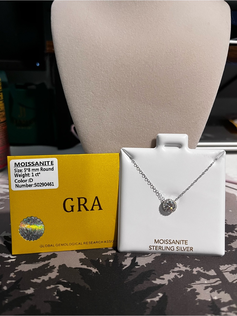 Sterling Silver Moissanite Halo Pendant Necklace in Silver Gra certified